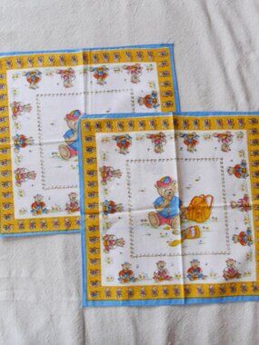 NWT Italian Bear Honey Print Cotton Handkerchief, Set of Two